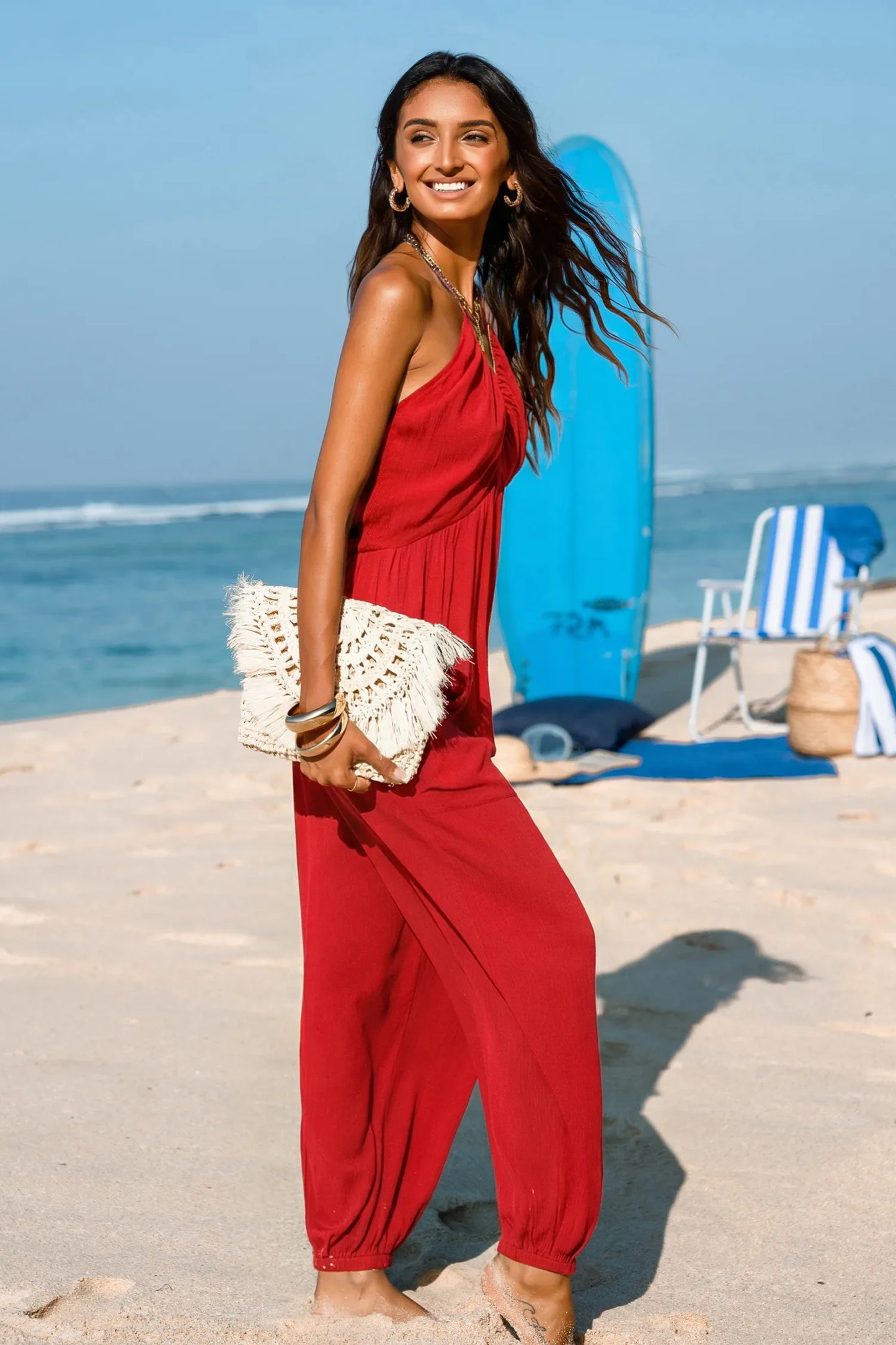 Reverie⢠Ruched Deep-V Halter Jumpsuit