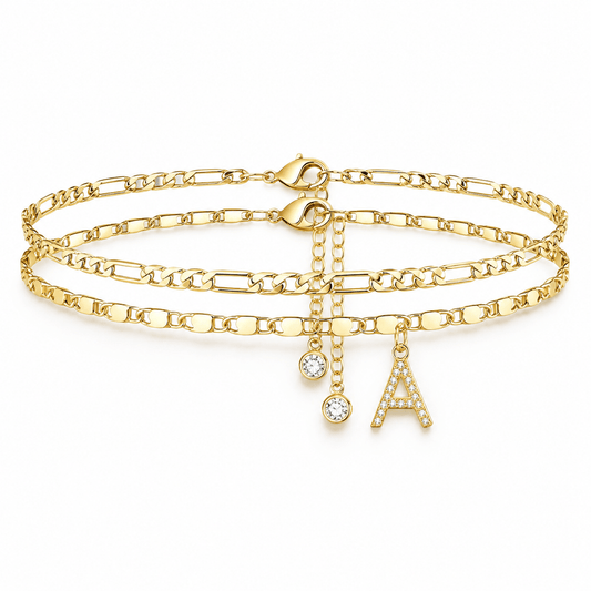 Signature Layered Initial Anklet
