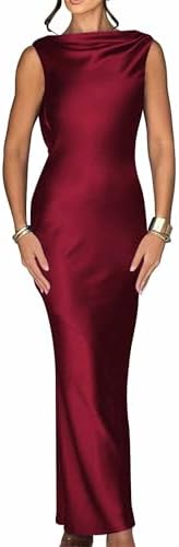 Luna Satin Cowl-Back Maxi Dress