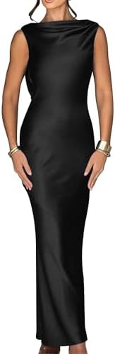 Luna Satin Cowl-Back Maxi Dress