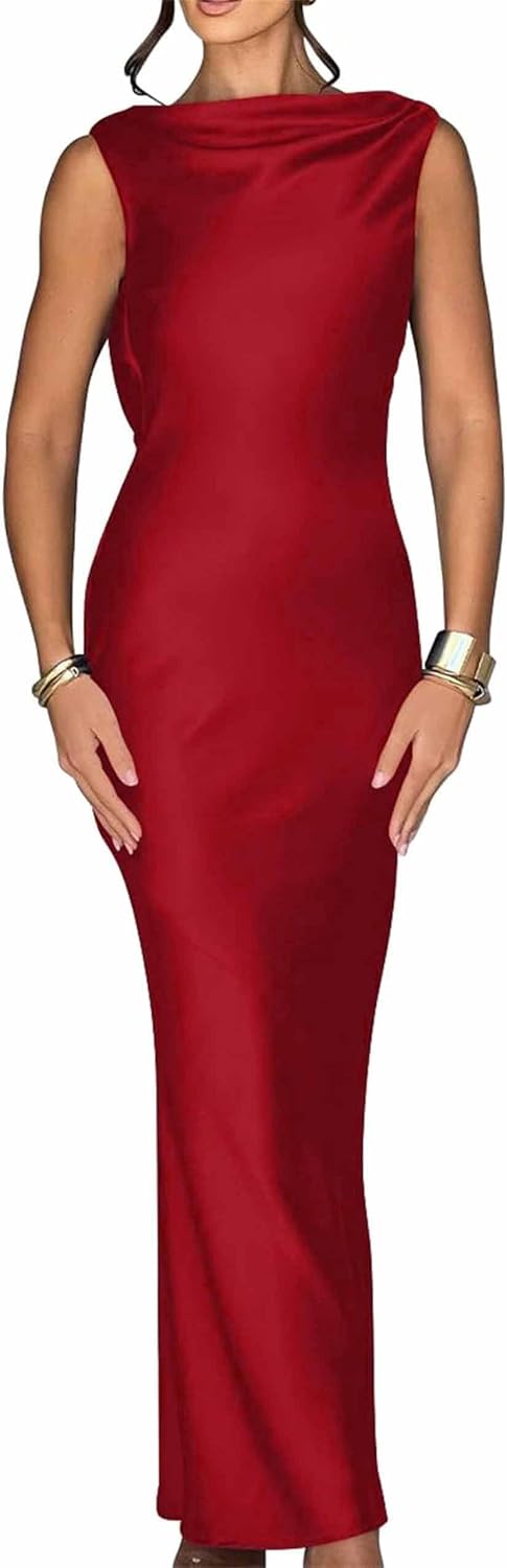 Luna Satin Cowl-Back Maxi Dress
