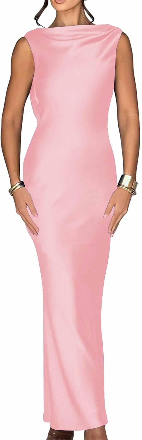 Luna Satin Cowl-Back Maxi Dress