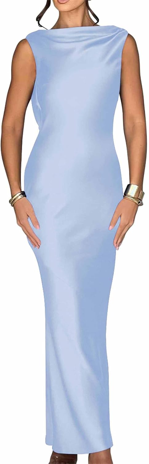 Luna Satin Cowl-Back Maxi Dress
