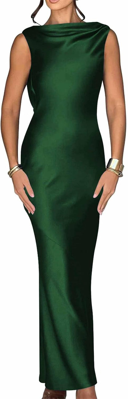 Luna Satin Cowl-Back Maxi Dress
