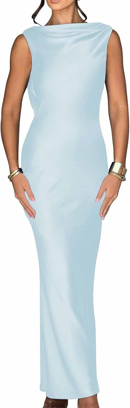 Luna Satin Cowl-Back Maxi Dress