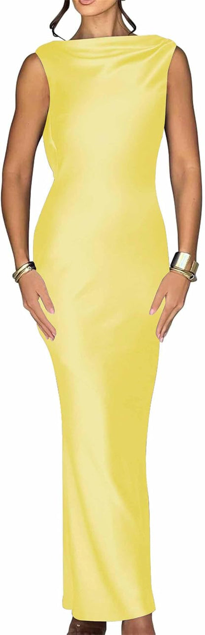 Luna Satin Cowl-Back Maxi Dress