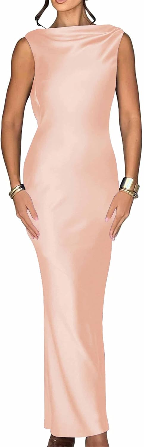 Luna Satin Cowl-Back Maxi Dress