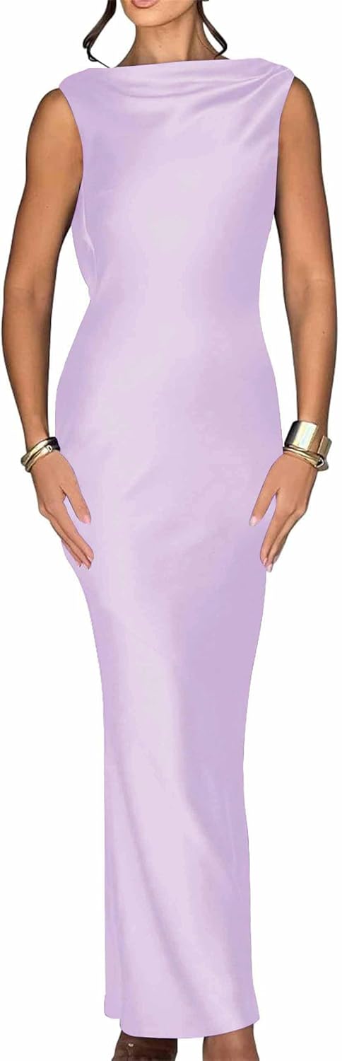 Luna Satin Cowl-Back Maxi Dress