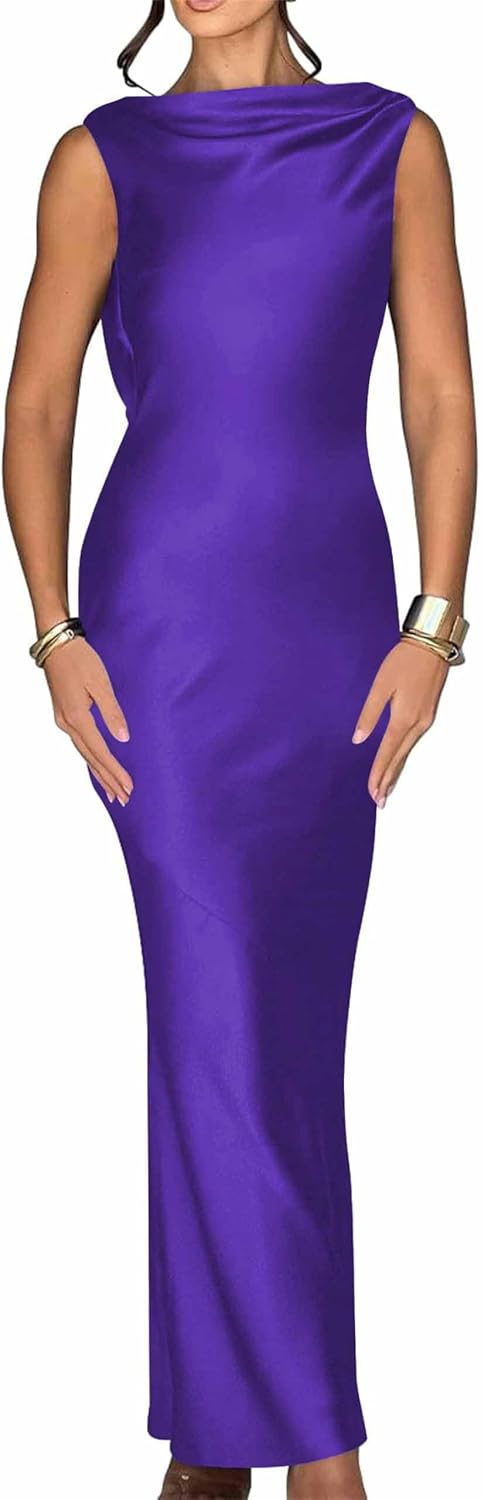 Luna Satin Cowl-Back Maxi Dress