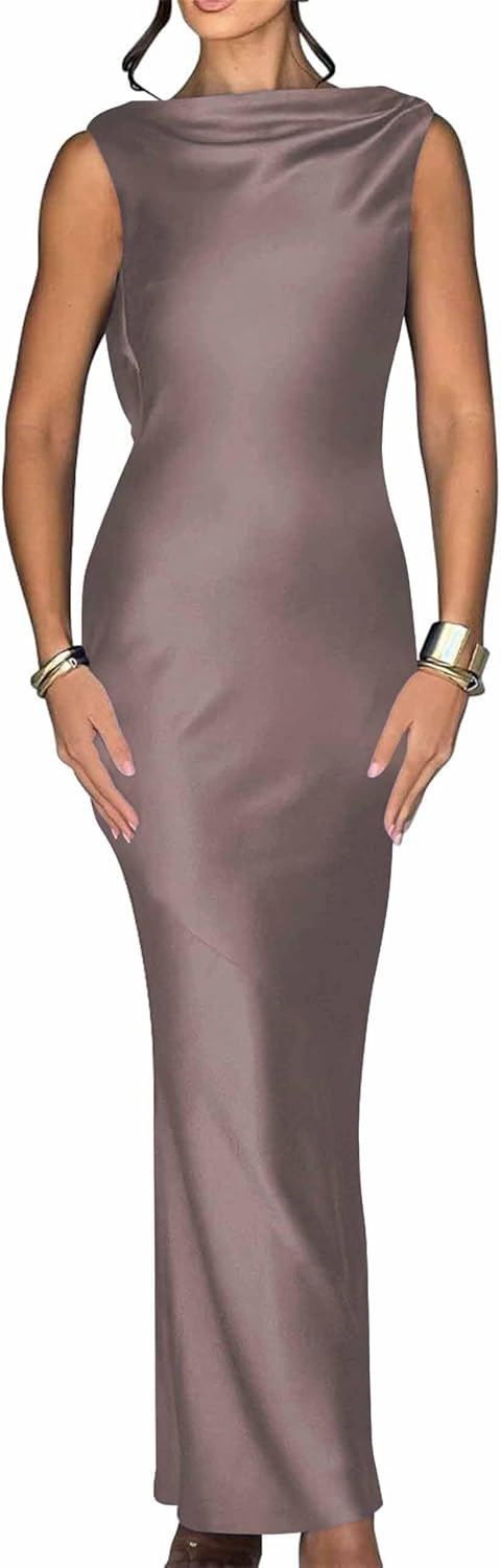 Luna Satin Cowl-Back Maxi Dress