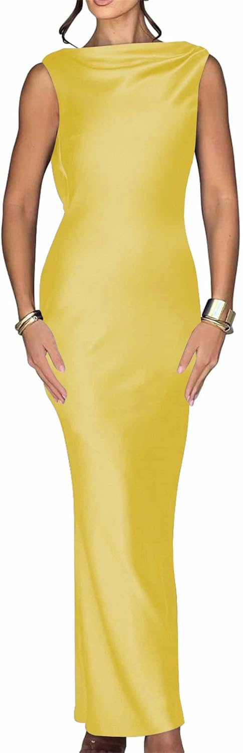 Luna Satin Cowl-Back Maxi Dress