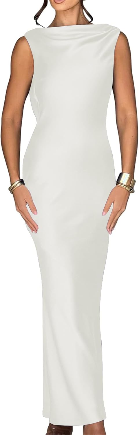 Luna Satin Cowl-Back Maxi Dress