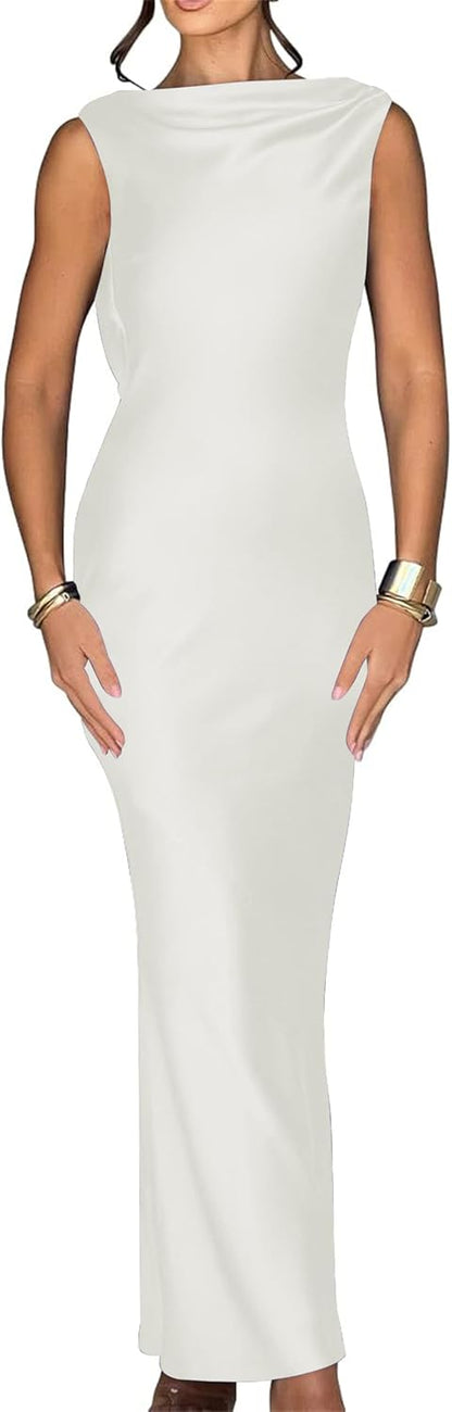 Luna Satin Cowl-Back Maxi Dress