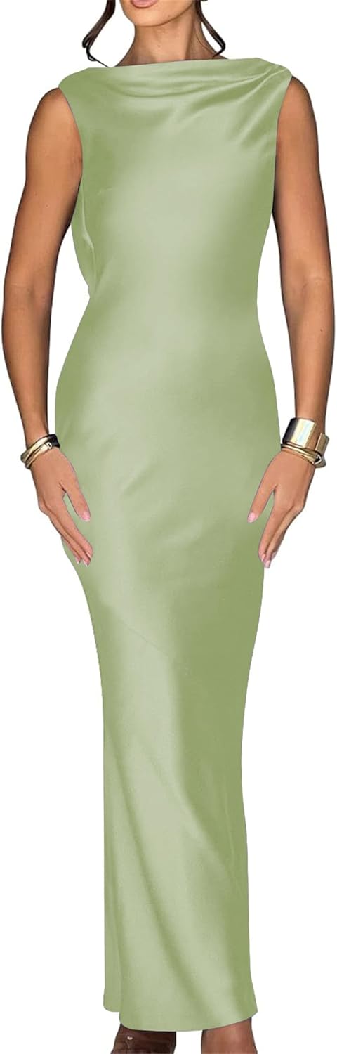 Luna Satin Cowl-Back Maxi Dress