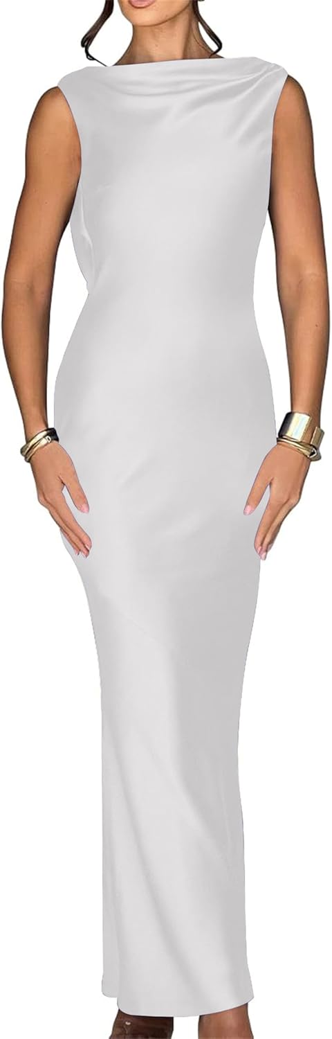 Luna Satin Cowl-Back Maxi Dress
