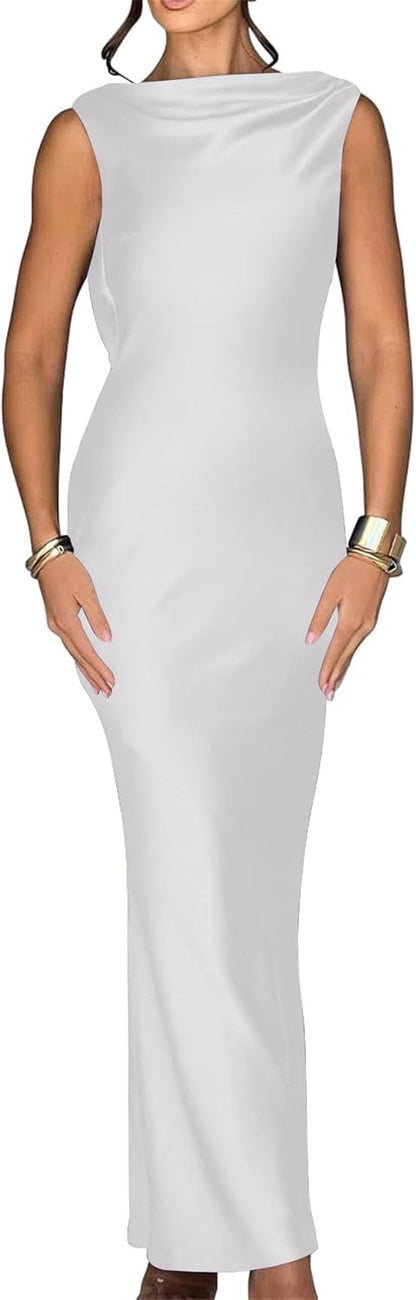 Luna Satin Cowl-Back Maxi Dress