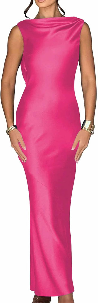 Luna Satin Cowl-Back Maxi Dress