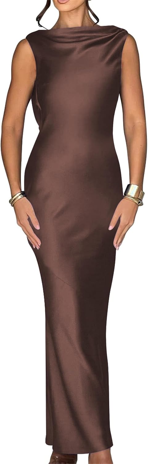 Luna Satin Cowl-Back Maxi Dress