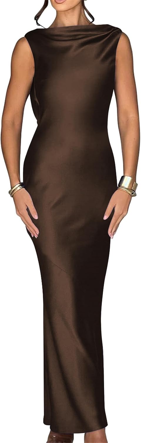 Luna Satin Cowl-Back Maxi Dress