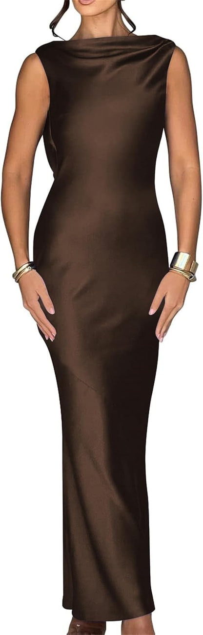 Luna Satin Cowl-Back Maxi Dress