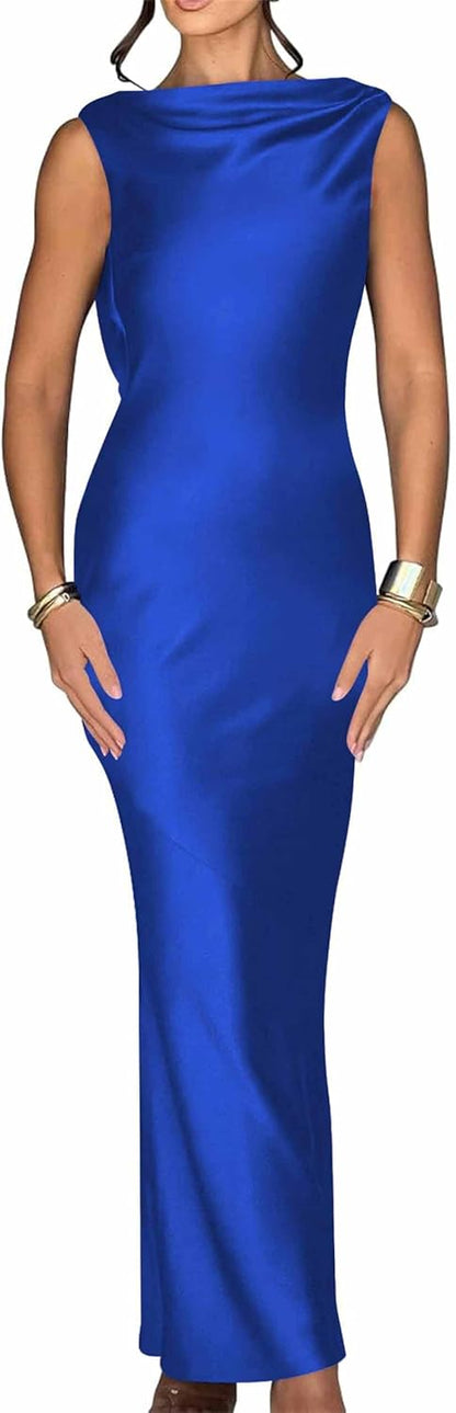 Luna Satin Cowl-Back Maxi Dress