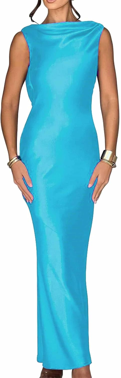 Luna Satin Cowl-Back Maxi Dress