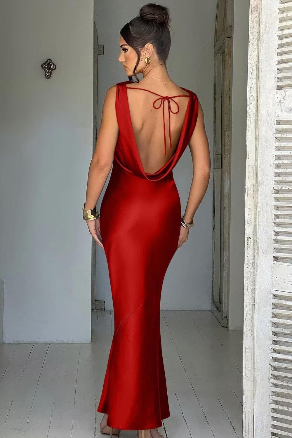 Luna Satin Cowl-Back Maxi Dress